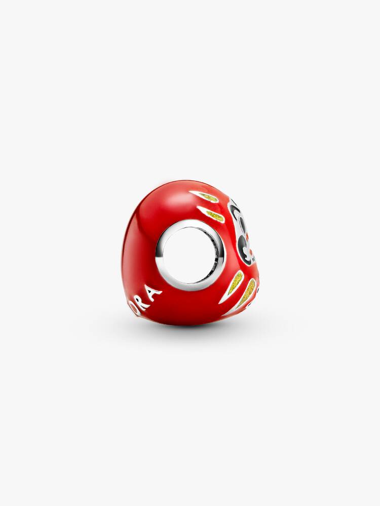 Stříbrný přívěsek pro panenku Daruma s červeným, černým, bílým a zlatým smaltem