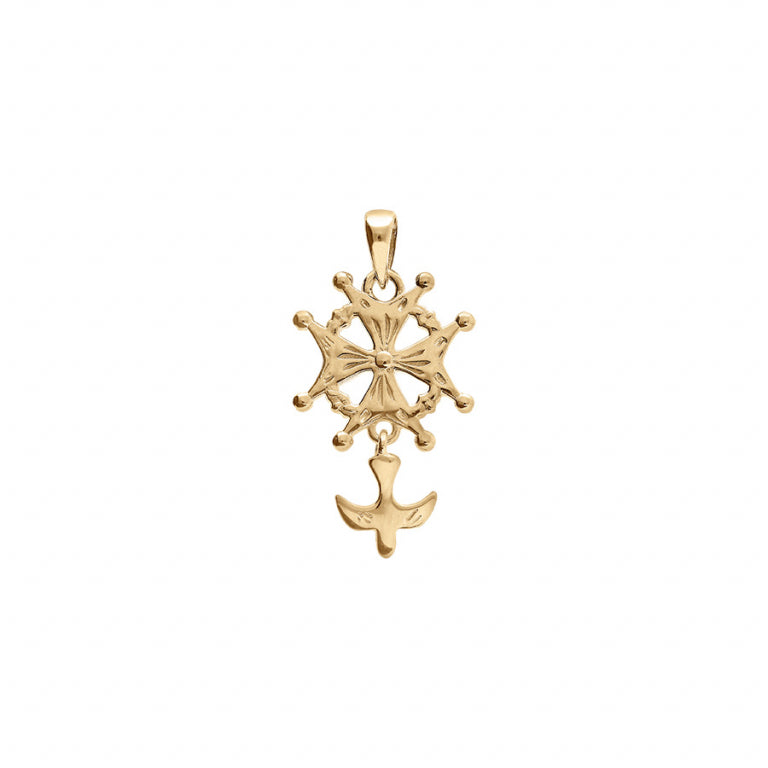 Pendentif croix huguenote en vermeil avec finition polie