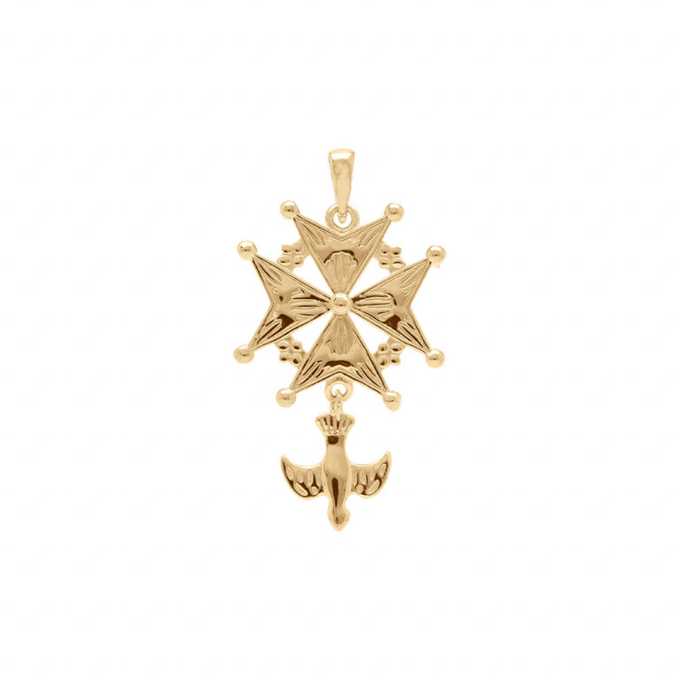 Pendentif croix huguenote en vermeil avec finition polie