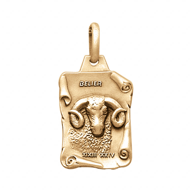 Pendentif mode bélier grand parchemin en vermeil massif