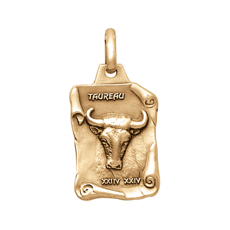 Pendentif mode Taureau grand parchemin en vermeil massif