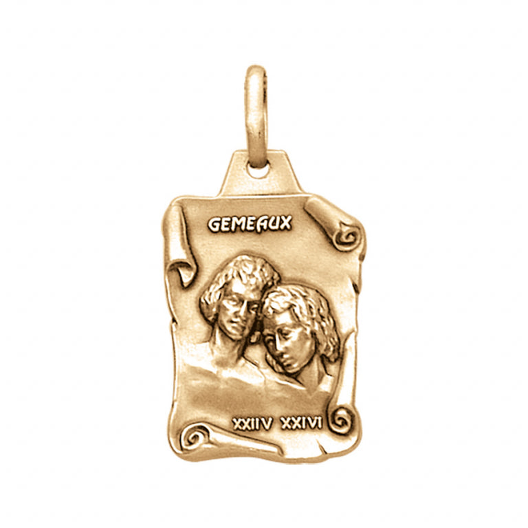 Pendentif mode grand parchemin Gémeaux en vermeil massif vue principale