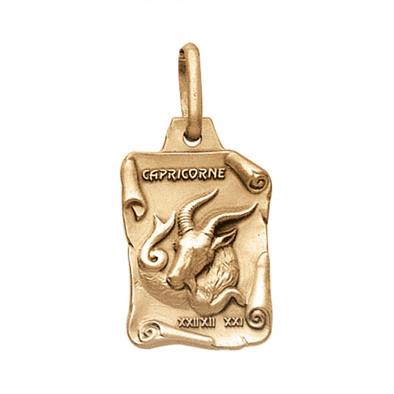 Pendentif mode capricorne grand parchemin en vermeil massif