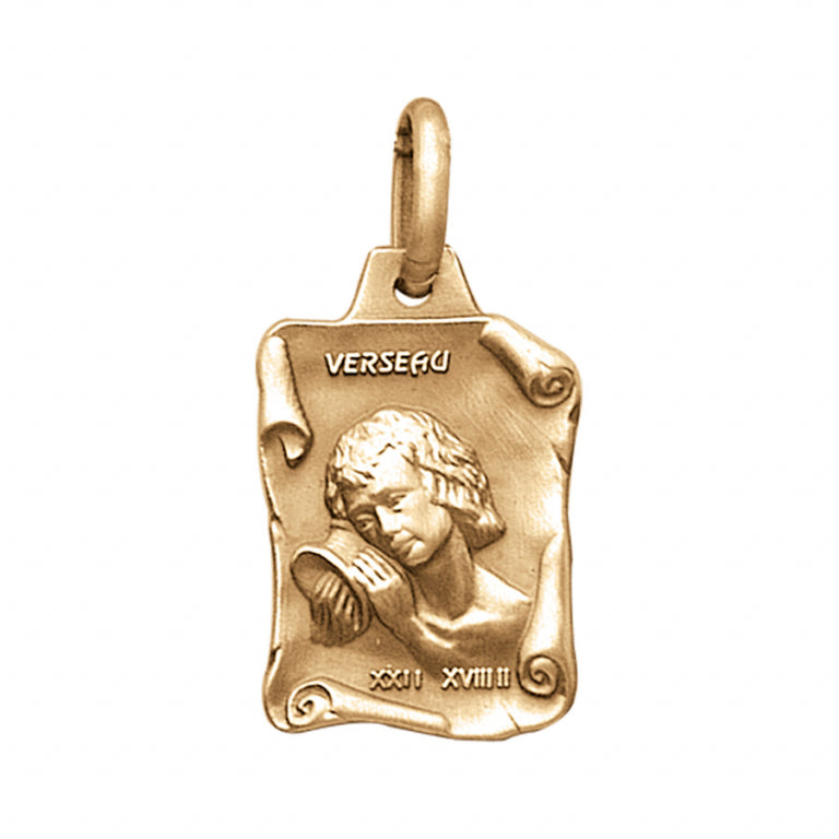 Pendentif mode Verseau grand parchemin en vermeil massif