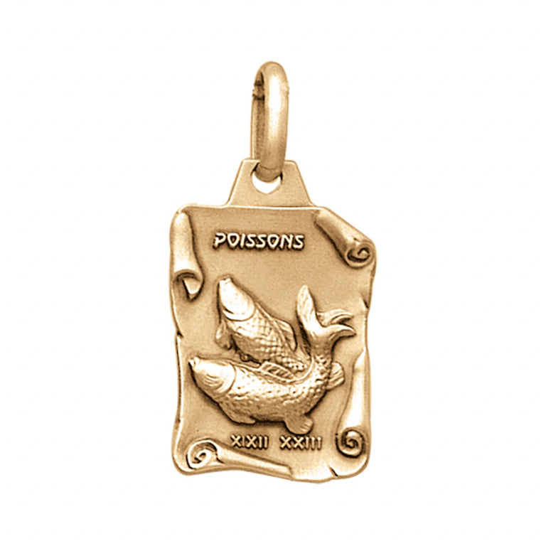 Pendentif mode poisson sur parchemin en vermeil massif