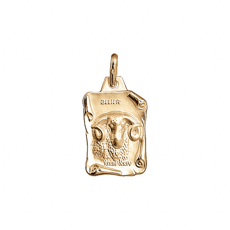 Pendentif mode bélier motif parchemin en vermeil massif brillant et sable