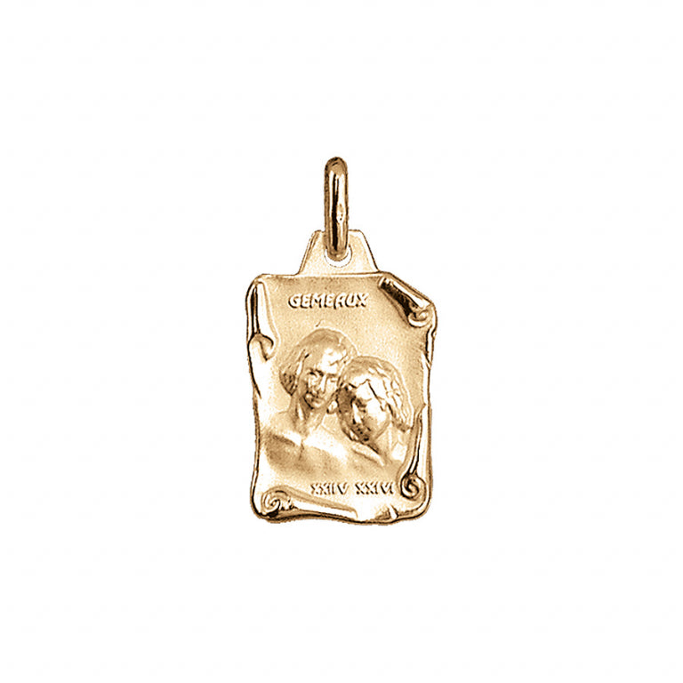 Pendentif mode motif Gémeaux en vermeil massif brillant et sable