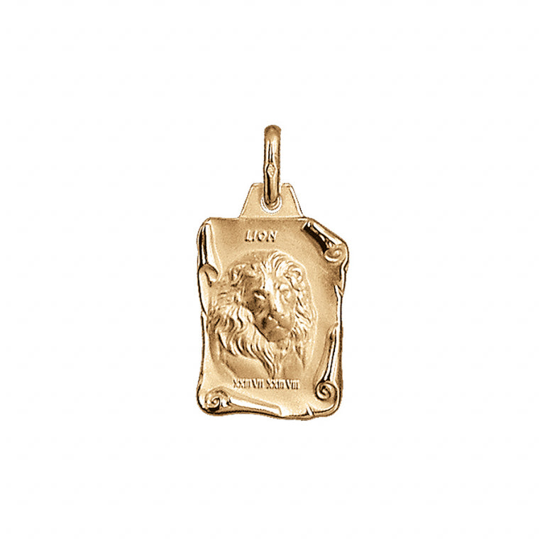 Pendentif mode lion grand parchemin en vermeil brillant et sable
