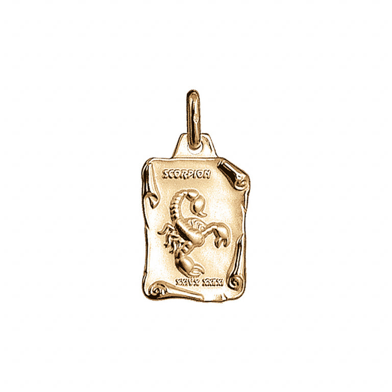 Pendentif mode parchemin scorpion en vermeil massif brillant et sable