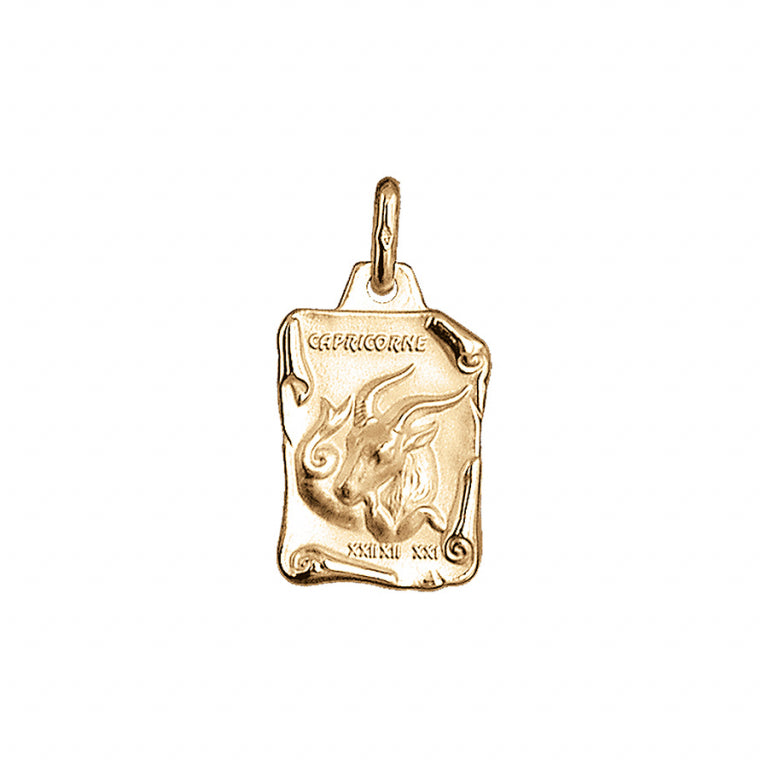 Pendentif mode parchemin Capricorne en vermeil massif finition brillante et sable