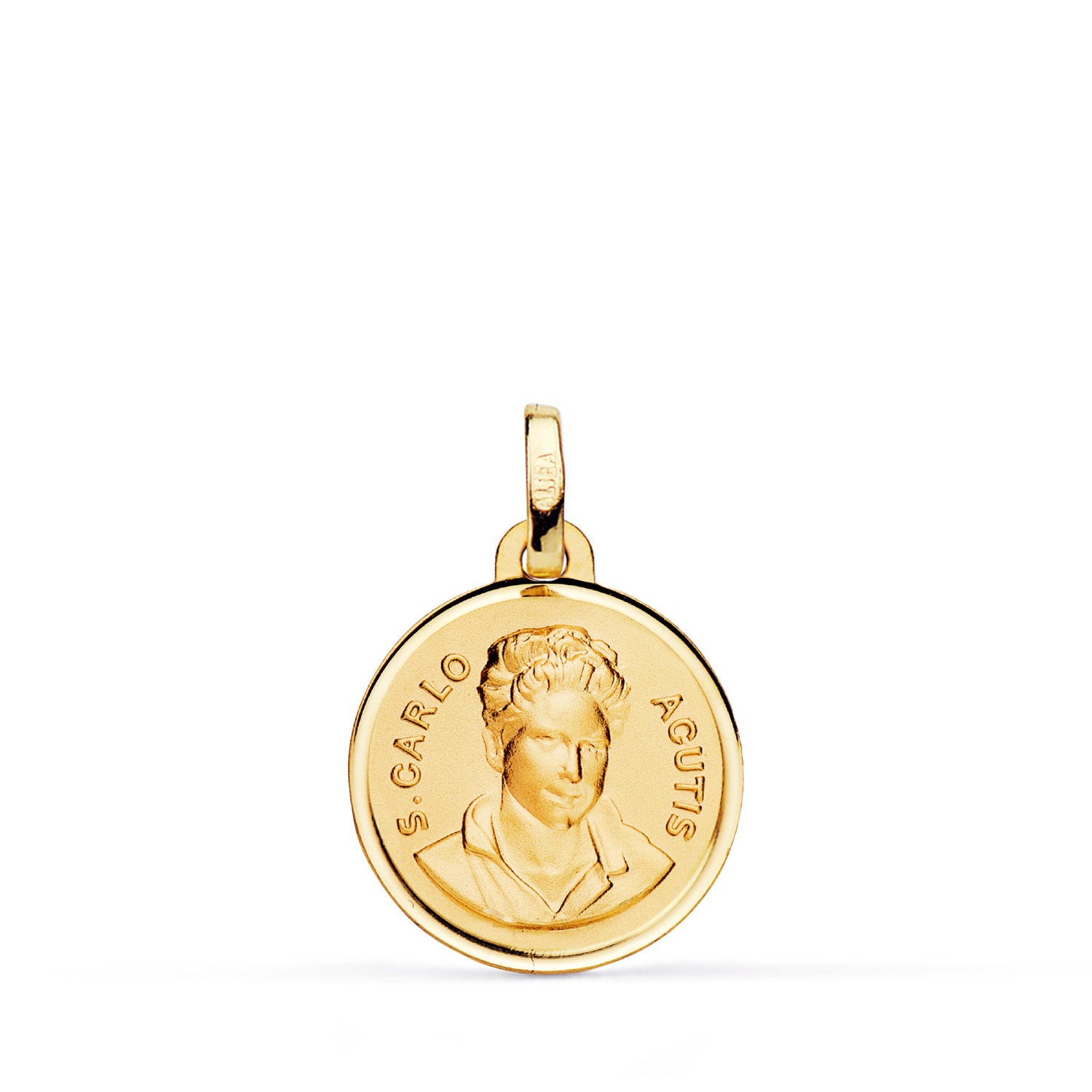 Medalla Oro Amarillo 18 Carlo Acutis Bisel 16 mm
