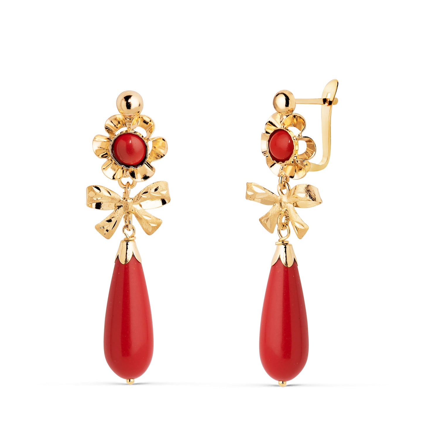 Boucles d'oreilles N?ud Coralline Or Jaune 18K 36X12 mm Fermoir Catalan