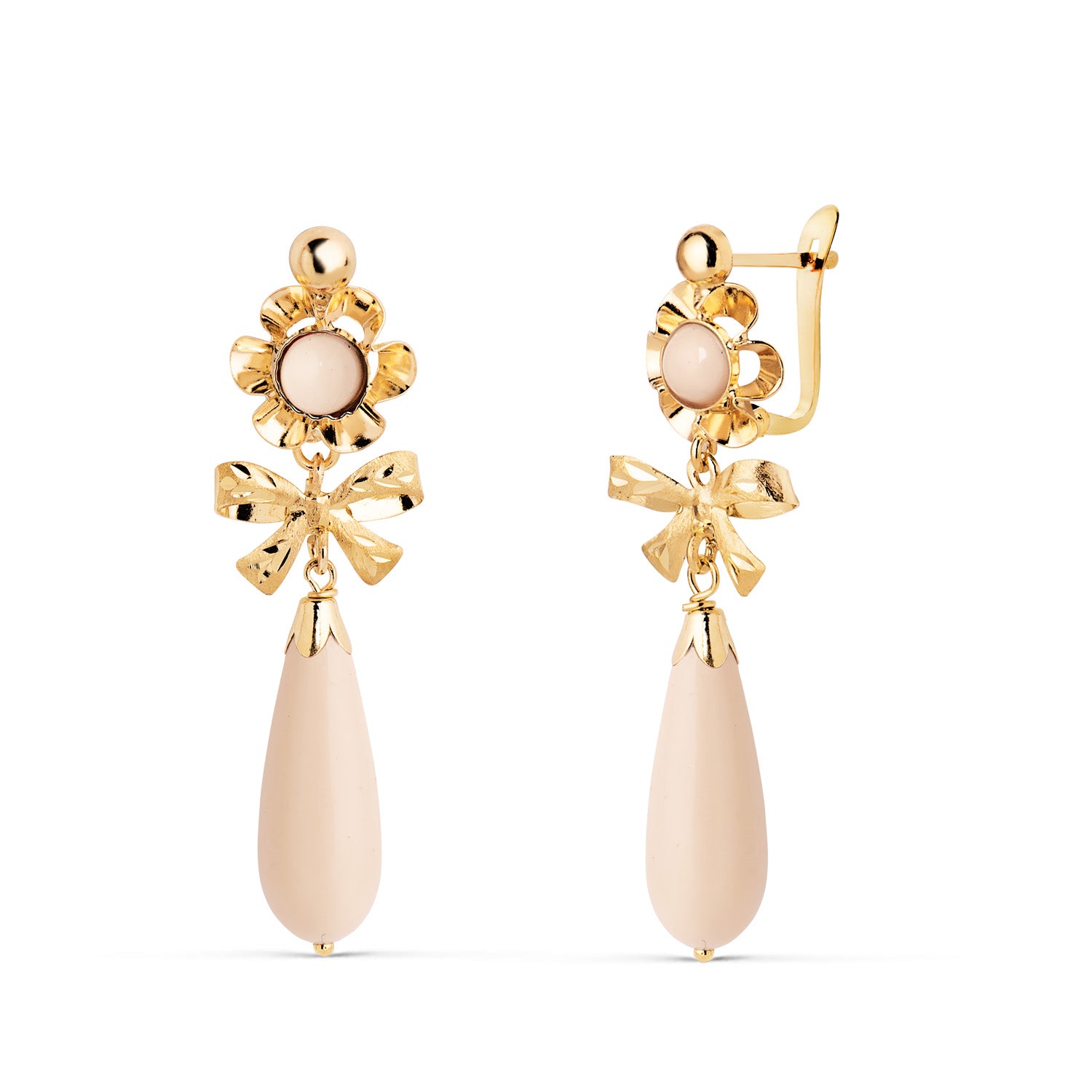Boucles d'oreilles en Or Jaune 18K Ivoire Taille : 33X10 mm Fermoir Catalan