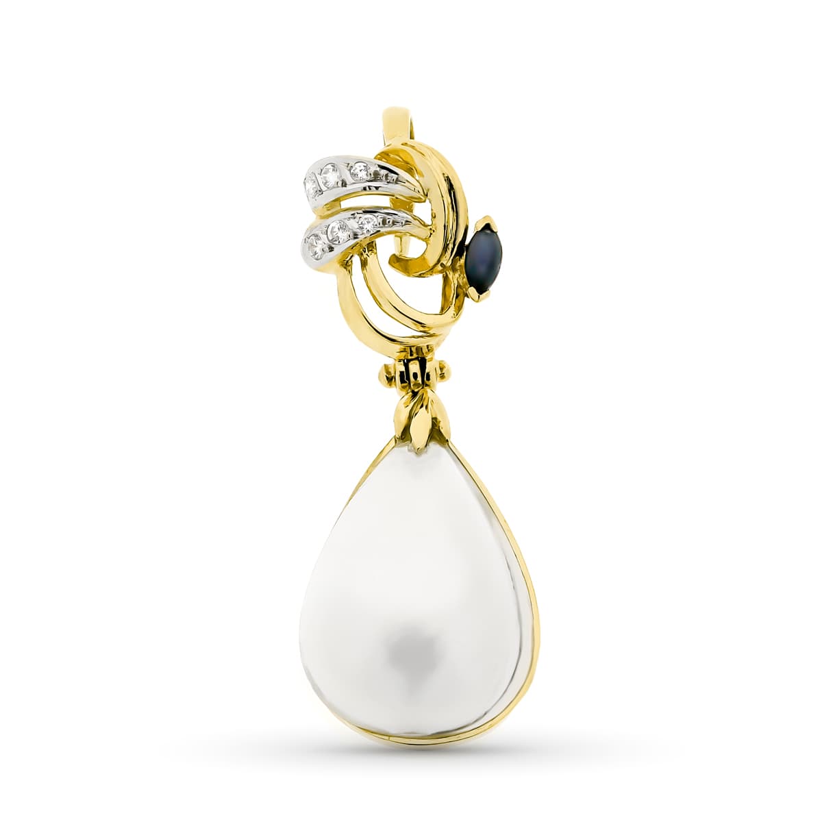 18K Pendentif Or Bicolore Perle 40 X 15 mm