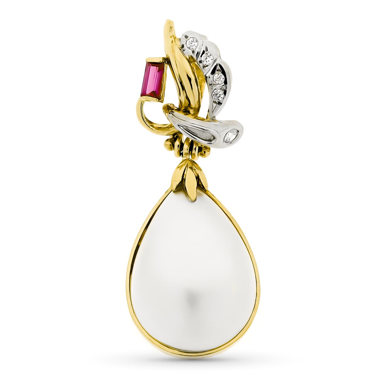 18K Pendentif Or Bicolore Perle Japon 36 X 14 mm