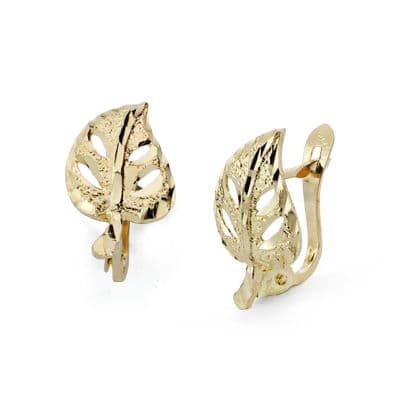 Boucles d'oreilles Or Jaune 18K Feuille Ouverte 14X8 mm Fermoir Catalan