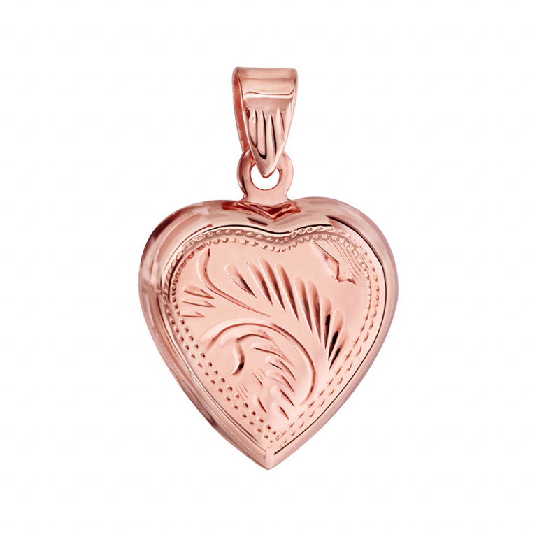 Pendentif mode motif cœur en vermeil rose avec gravure recto verso
