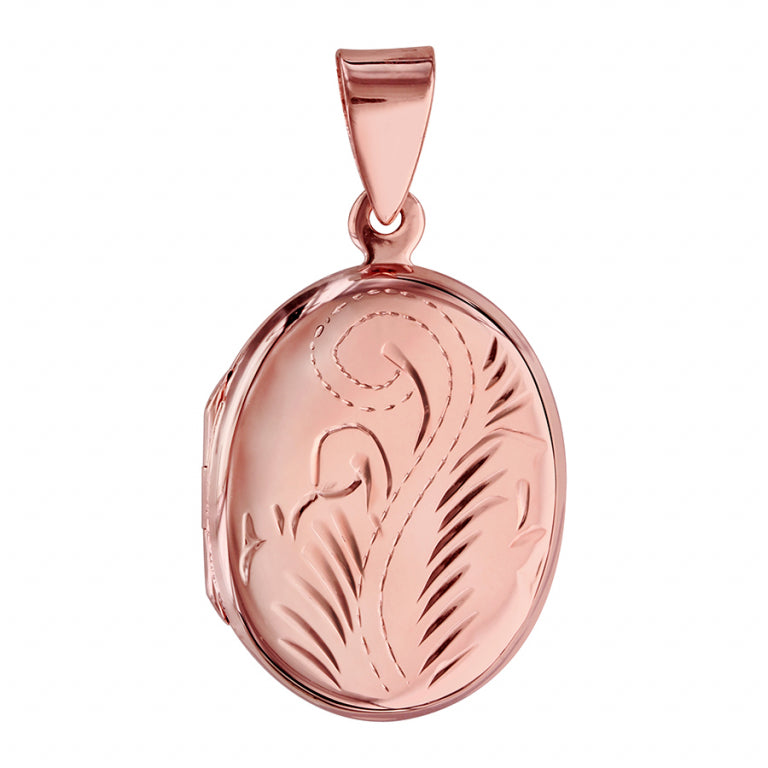 Pendentif ovale gravé en vermeil rose recto verso