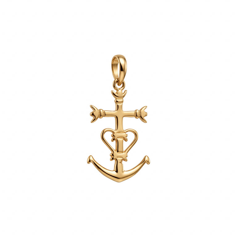 Pendentif croix camarguaise en vermeil avec finition polie