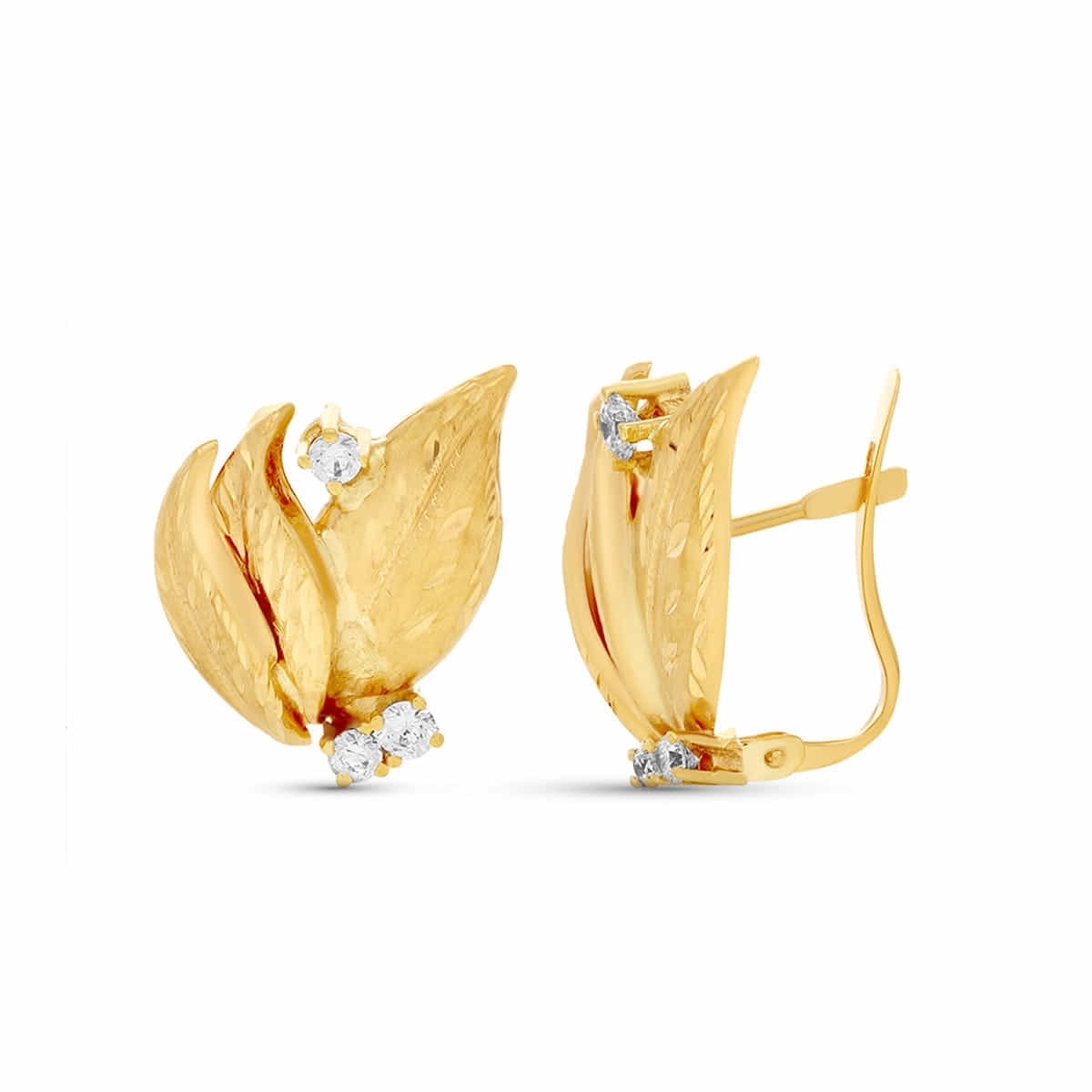 18 K gul guld stenede blade øreringe 19X15 mm catalansk lås
