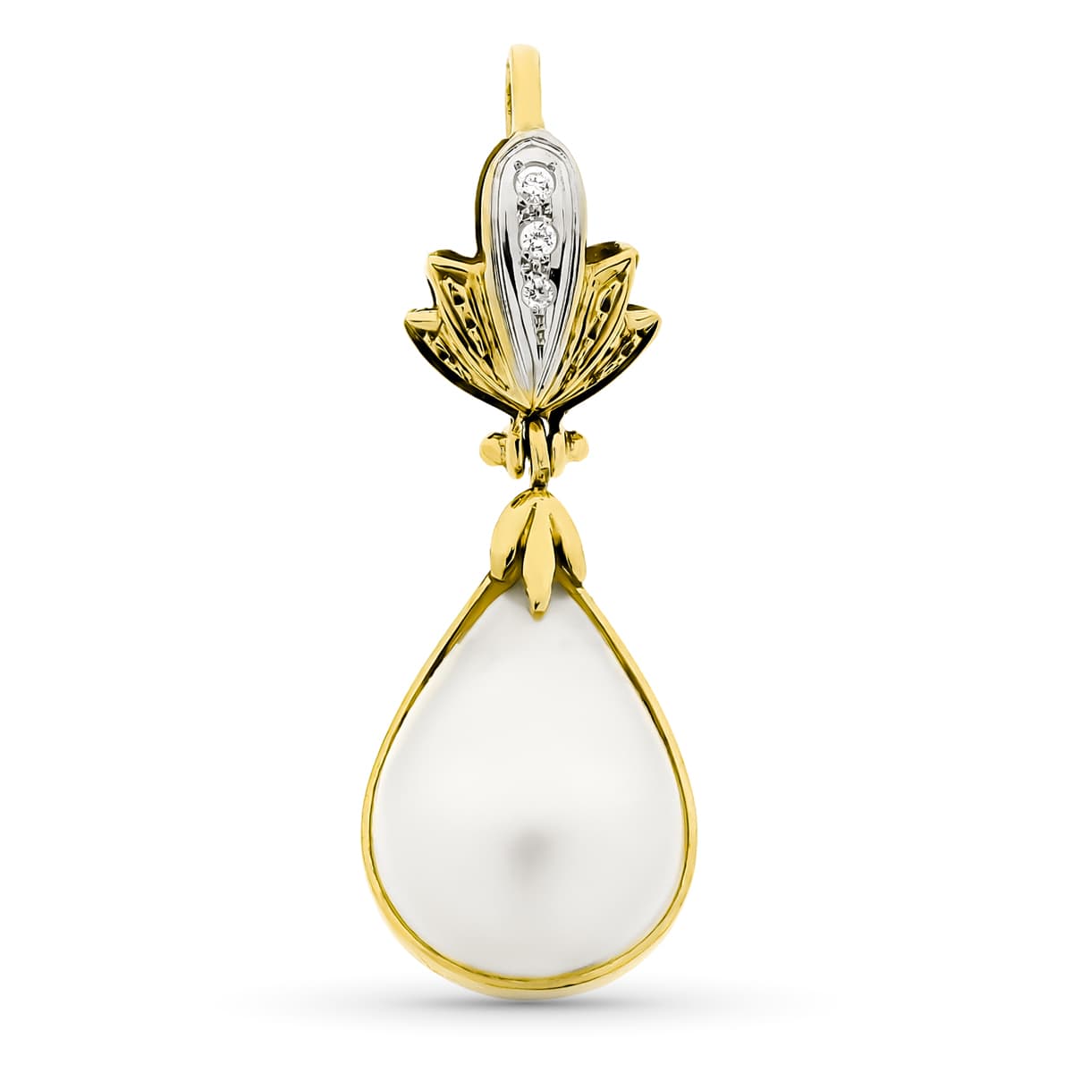 18K Pendentif Or Bicolore Perle Japonaise 36X14 mm
