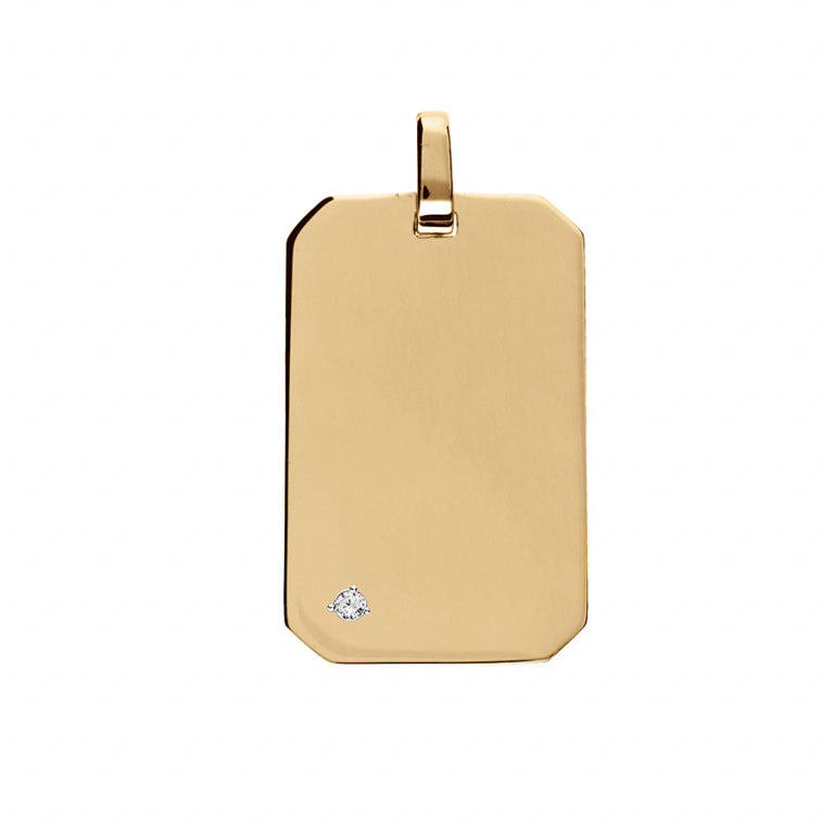 Pendentif à graver plaque pans coupés en vermeil avec oxyde blanc