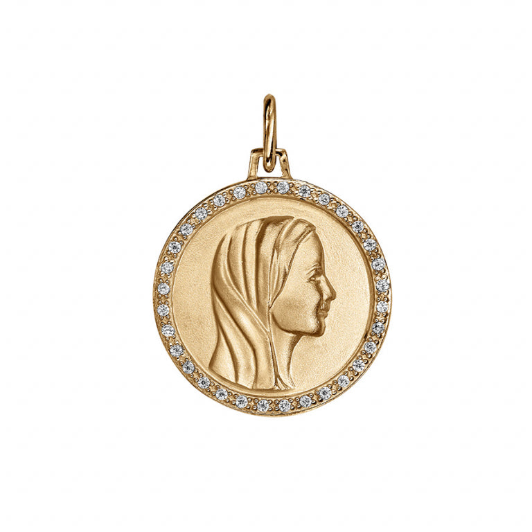 Pendentif mode Vierge contour oxydes blancs en vermeil
