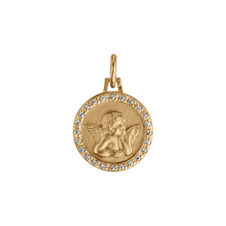 Pendentif mode ange en vermeil avec oxydes blancs sertis