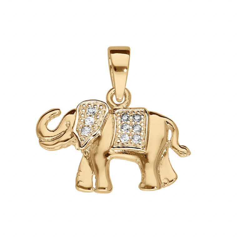 Pendentif mode éléphant en vermeil avec oxydes de zirconium blancs