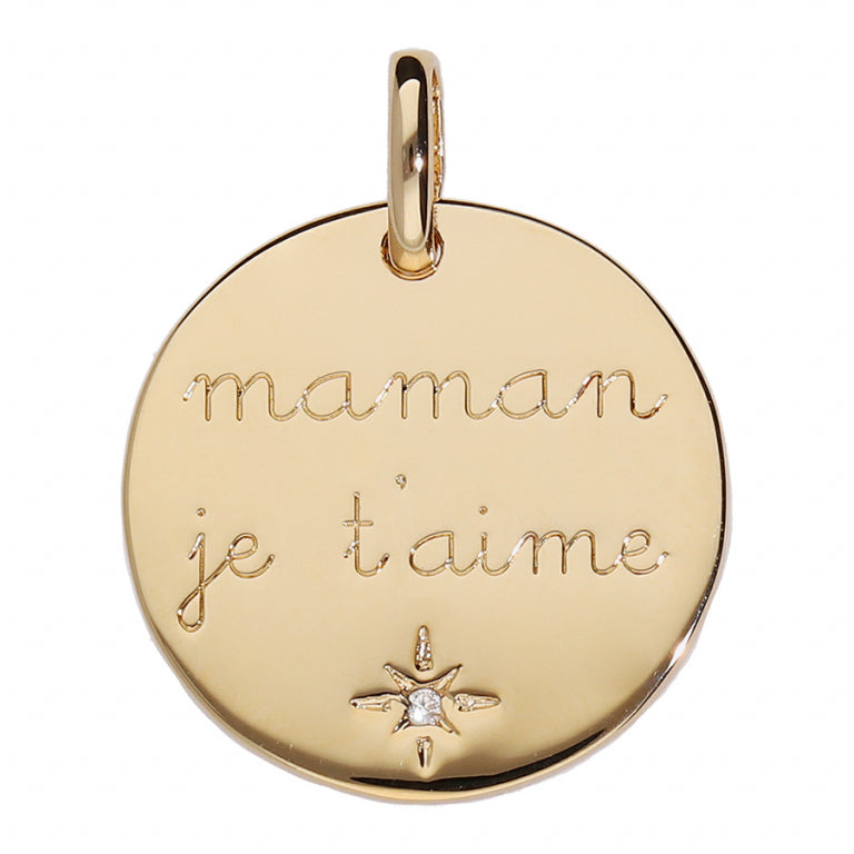 Pendentif pastille message oxydes blancs en vermeil