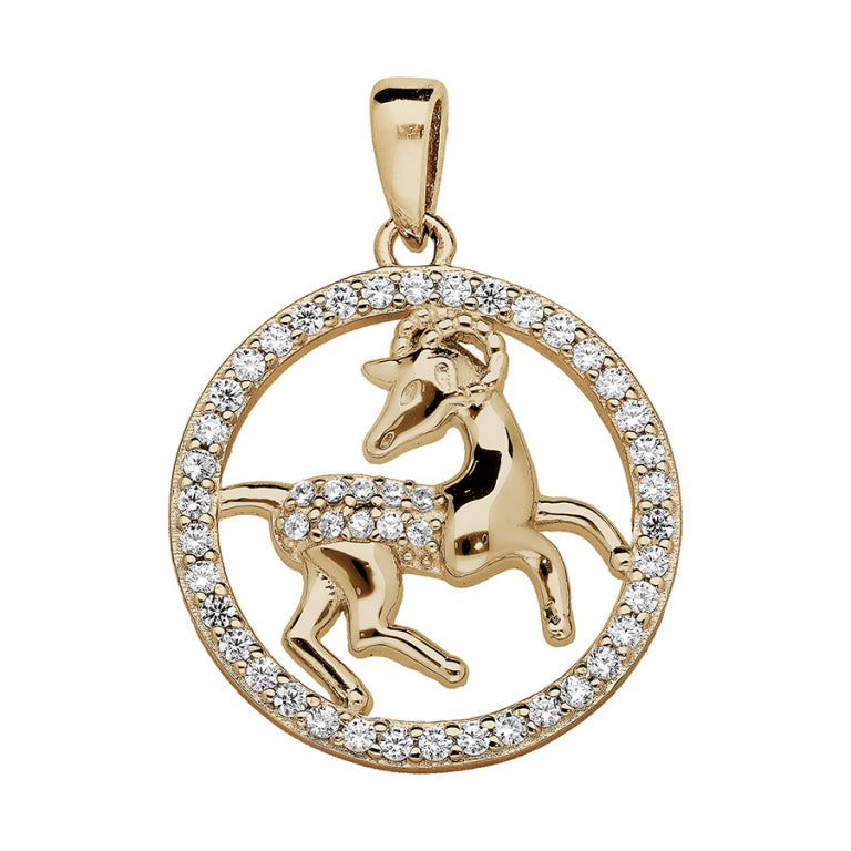 Pendentif mode bélier rond en vermeil avec oxydes blancs