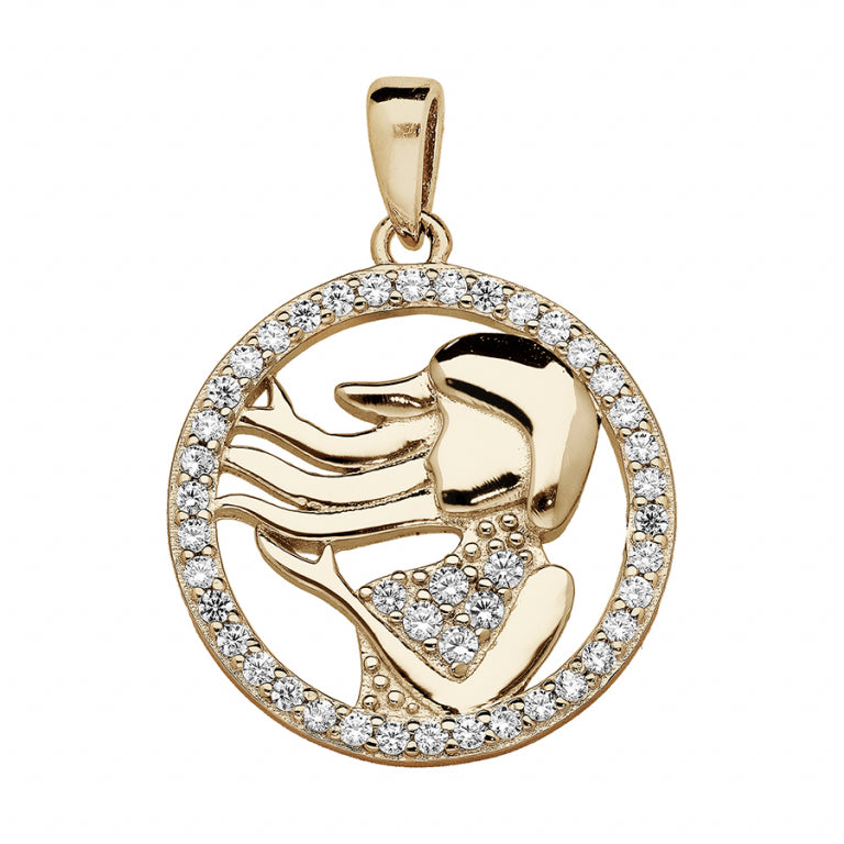 Pendentif mode Vierge rond contour oxydes blancs en vermeil