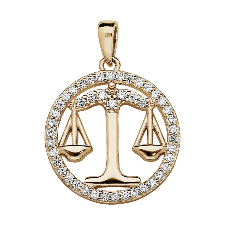 Pendentif mode balance en vermeil avec oxydes blancs