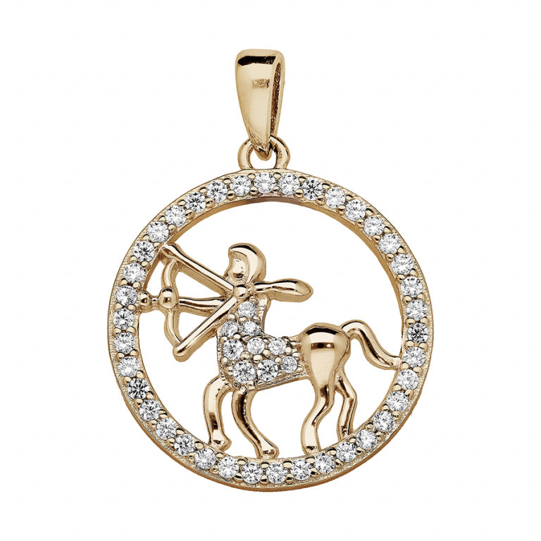 Pendentif mode Sagittaire en vermeil avec oxydes de zirconium blancs