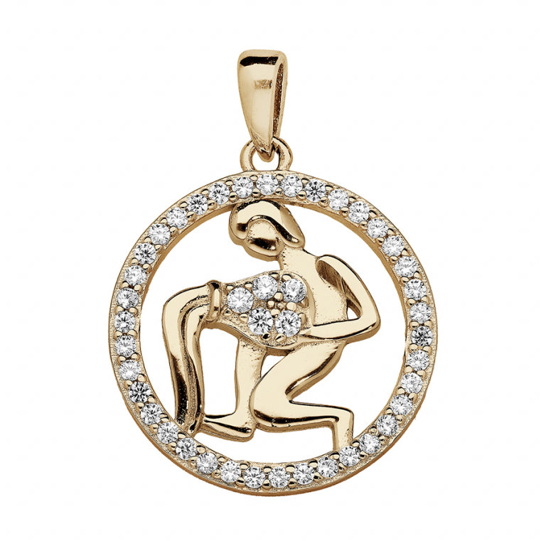 Pendentif mode zodiaque Verseau en vermeil avec oxydes blancs