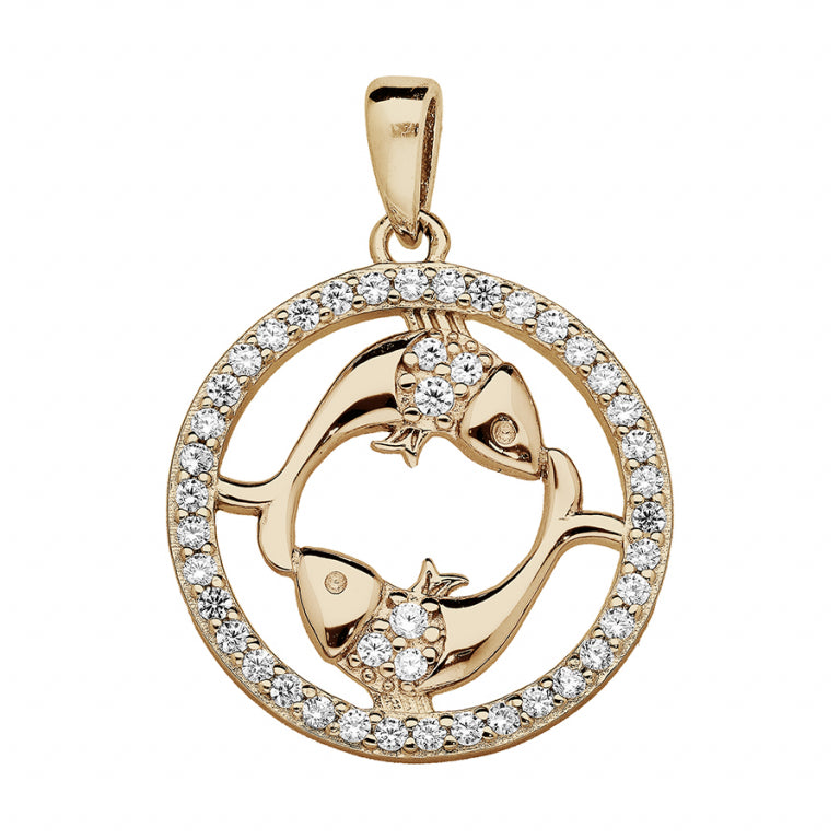 Pendentif poisson rond en vermeil avec oxydes blancs sertis