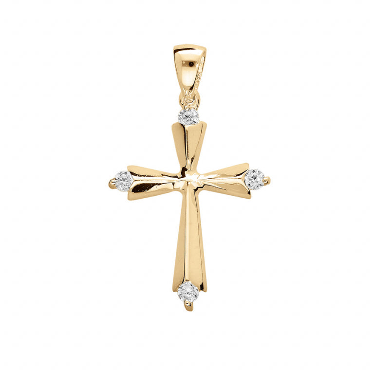 Pendentif mode croix en vermeil avec oxydes de zirconium blancs sertis
