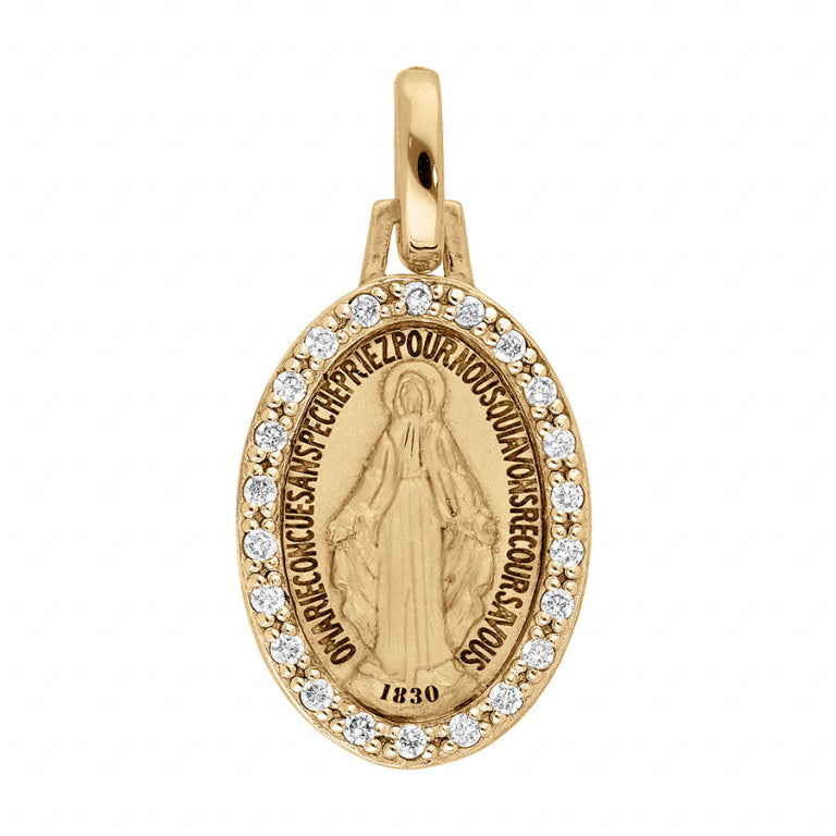 Pendentif mode ovale miraculeuse en vermeil avec oxydes de zirconium blancs