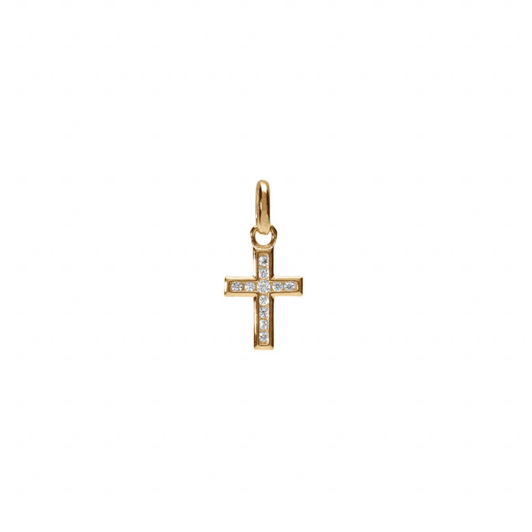 Pendentif mode croix en vermeil avec oxydes de zirconium blancs