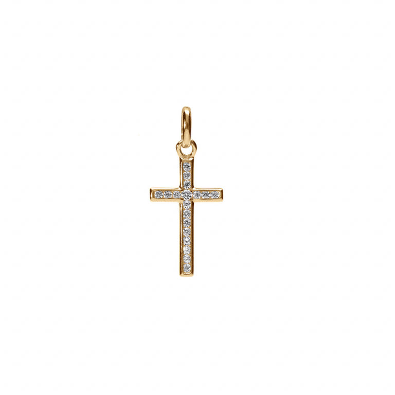 Pendentif mode croix oxydes blancs sertis en vermeil