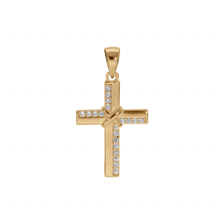 Pendentif croix en vermeil avec oxydes blancs 23x17mm