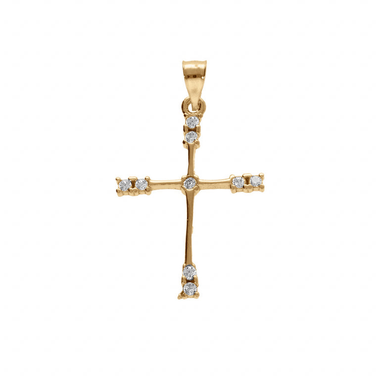 Pendentif croix en vermeil avec oxydes blancs sertis