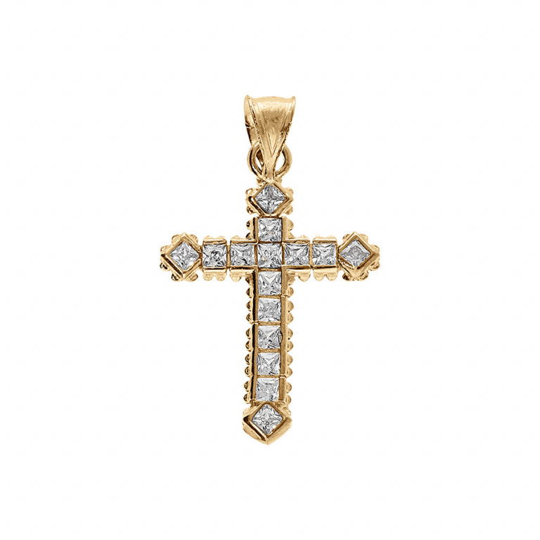 Pendentif mode croix en vermeil avec oxydes blancs sertis