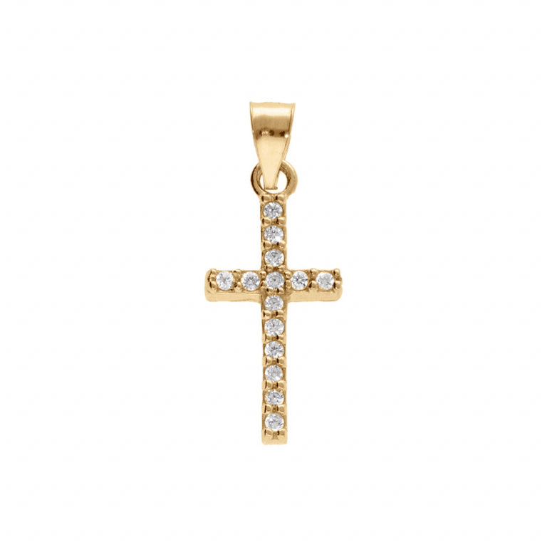 Pendentif croix en vermeil orné d'oxydes de zirconium blancs