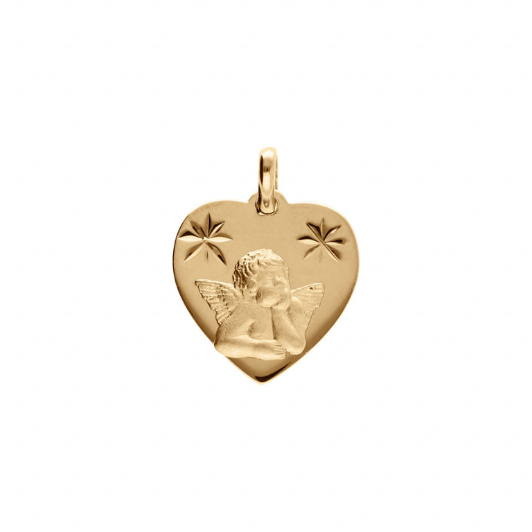 Pendentif cœur en vermeil avec ange central et contour diamanté
