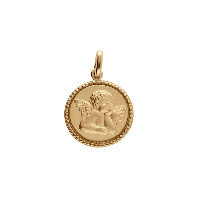 Pendentif médaille ange en vermeil avec finition diamantée