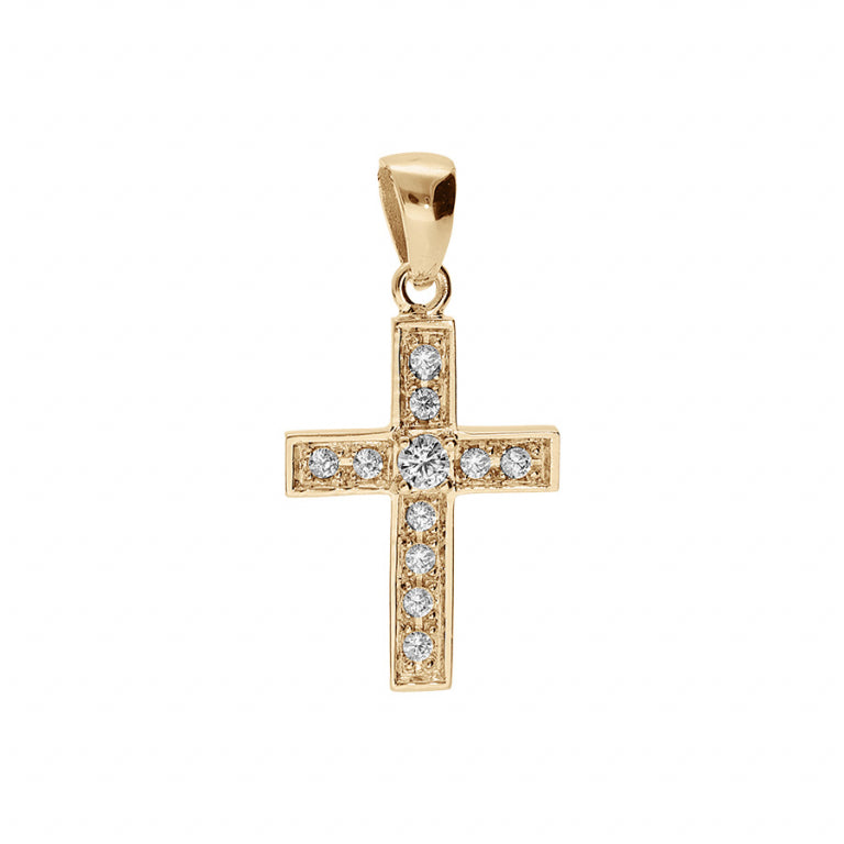 Pendentif croix mode en vermeil avec oxydes de zirconium blancs