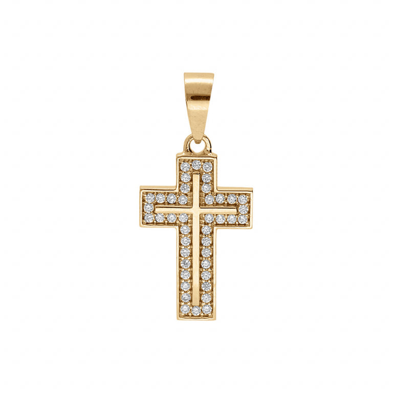 Pendentif croix en vermeil avec oxydes blancs
