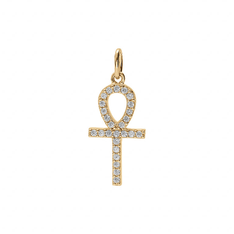 Pendentif croix de vie en vermeil avec oxydes blancs