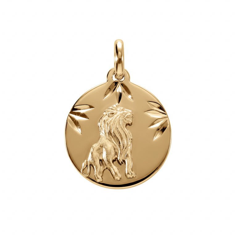 Pendentif mode zodiaque lion en vermeil finition diamantée